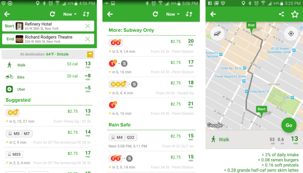 screenshot of directions in the NYC app City Mapper