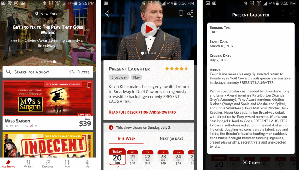 screenshot of Todaytix, an NYC app for cheaper Broadway tickets