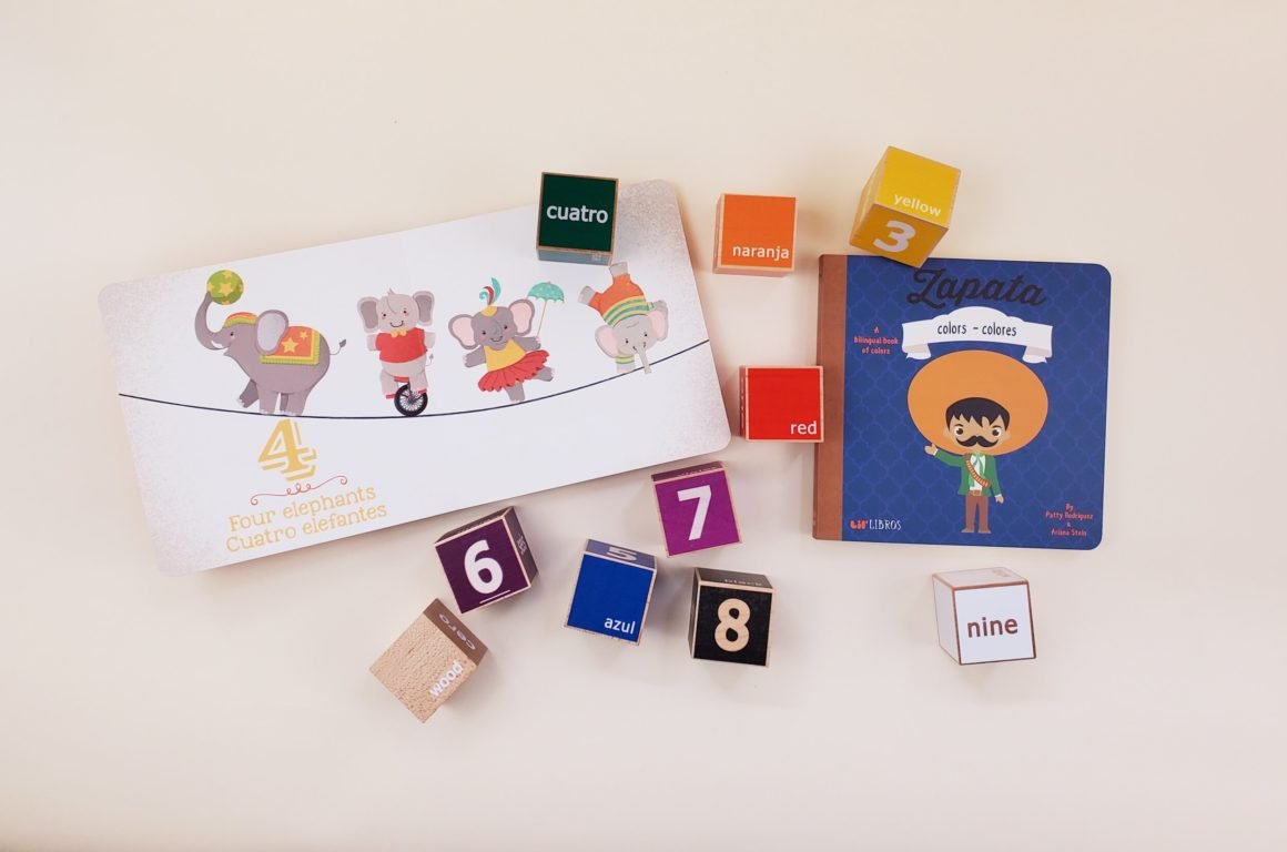 colored blocks in English and Spanish from Yinibini Baby