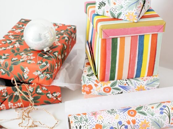 dog mom gifts wrapped in fun and colorful paper