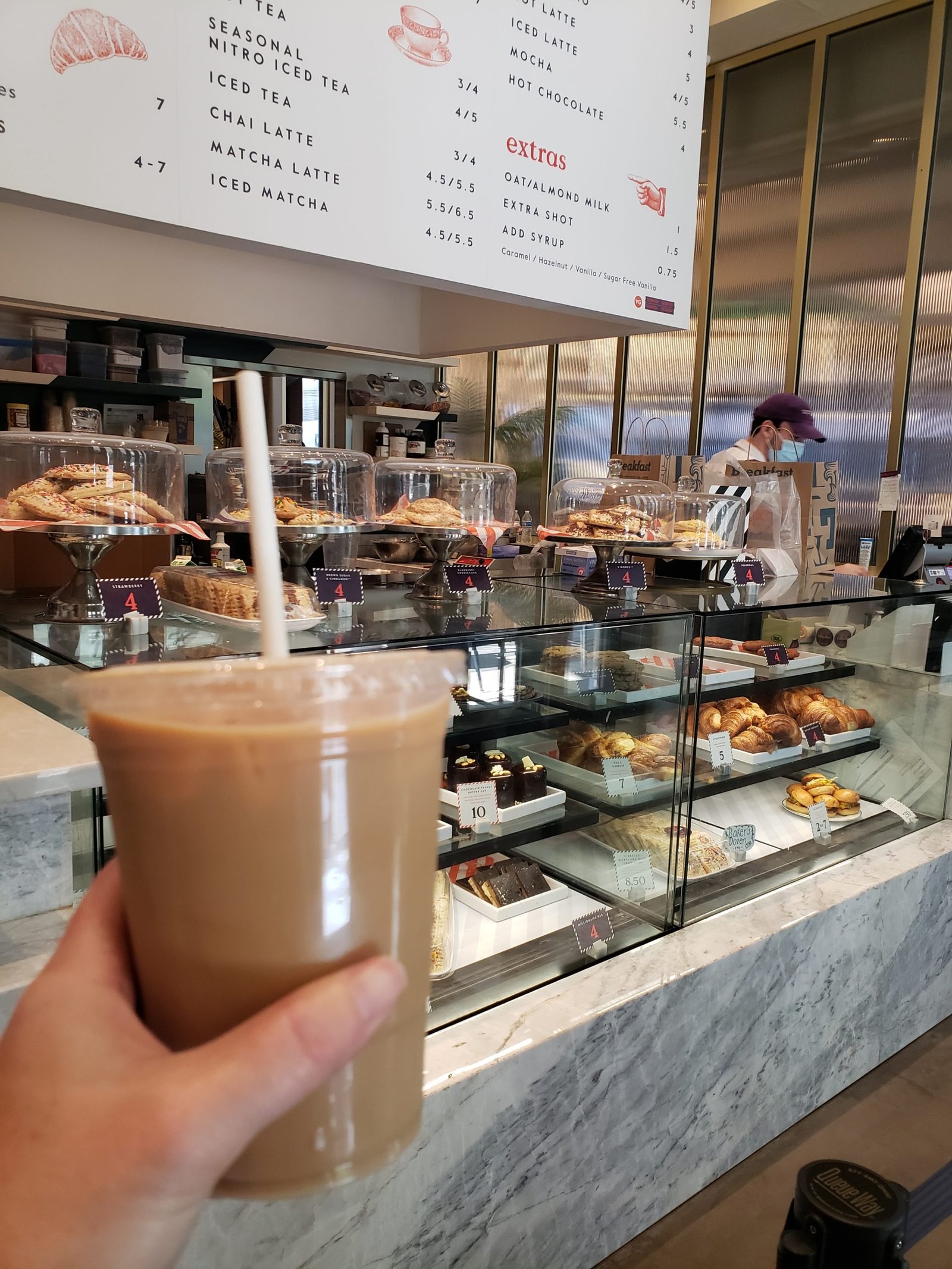 iced oat milk latte at Sidekick Bakery in Arlington, VA