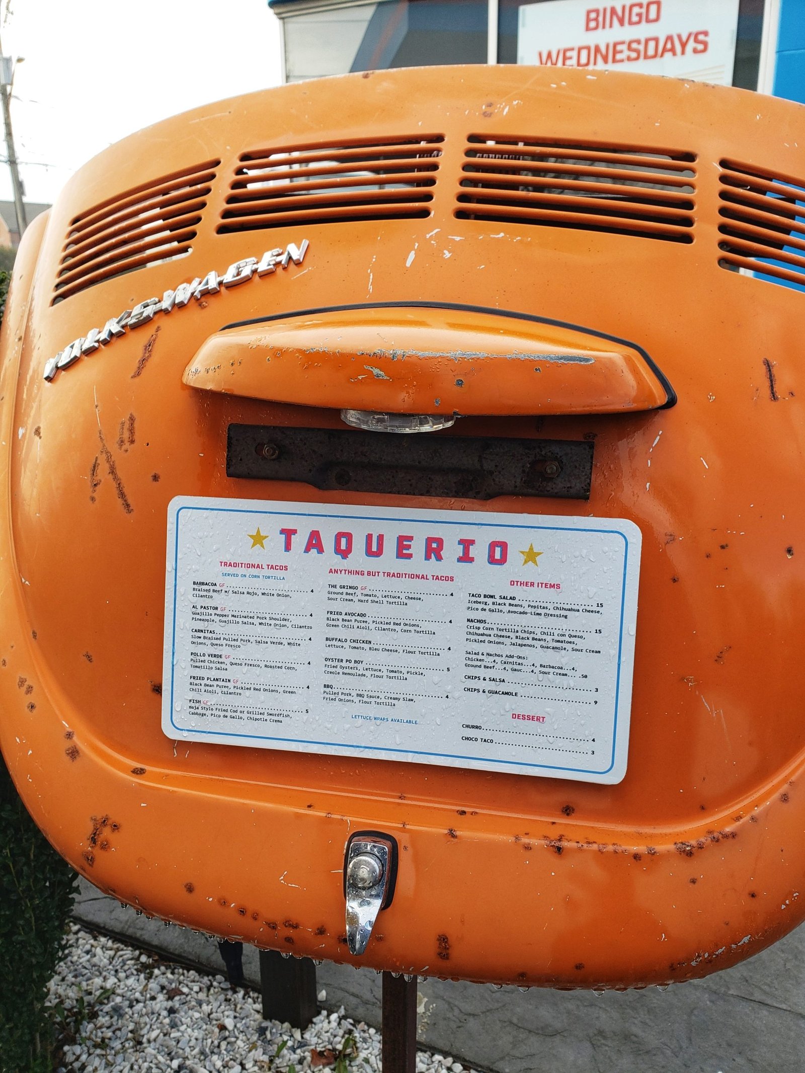 menu outside of Taquerio in Mystic, CT