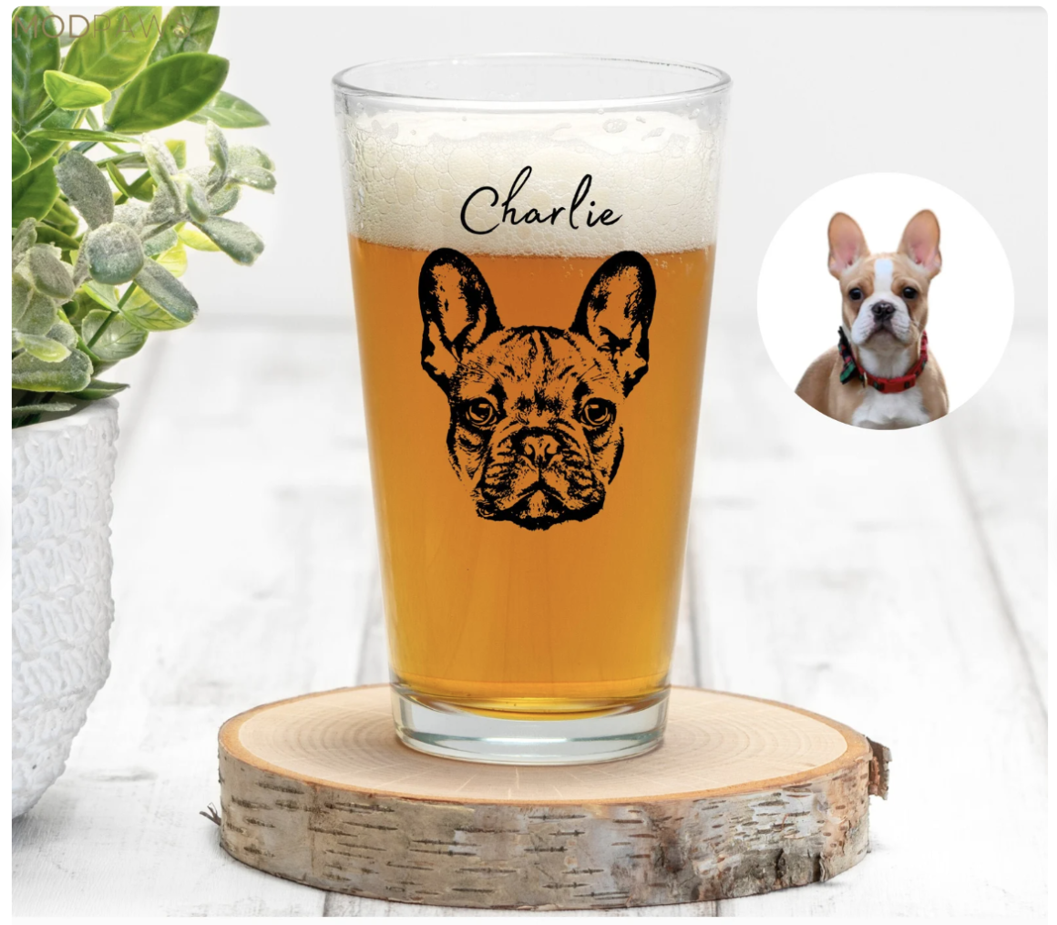 Custom Dog Beer Glasses Using Pet Photo by ModPawsUS