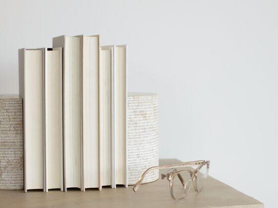 eye glasses on a console table