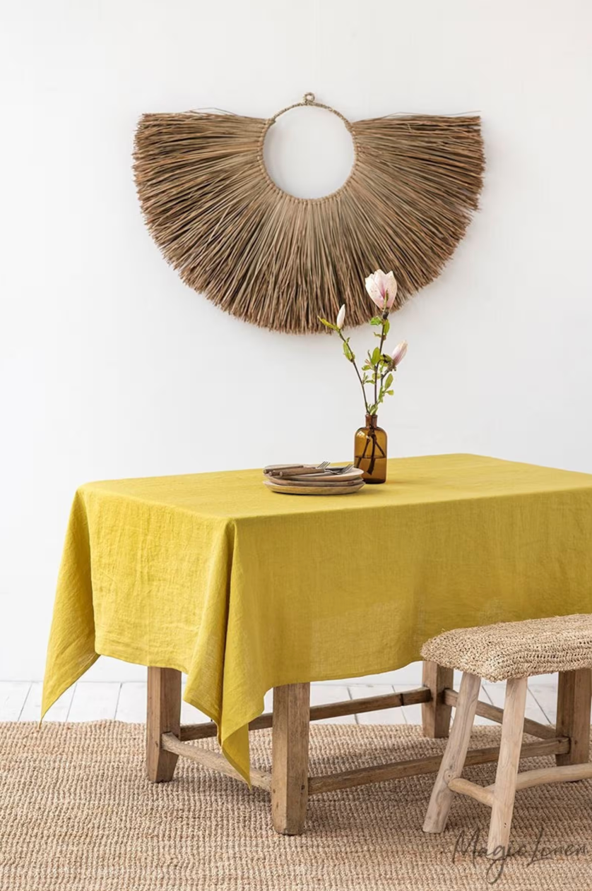 Moss Yellow Linen Tablecloth by Magic Linen