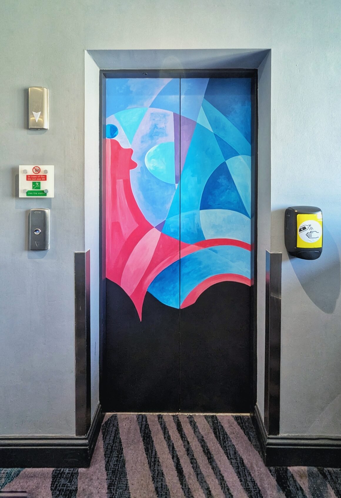 colorful elevator doors at Arthaus Dublin