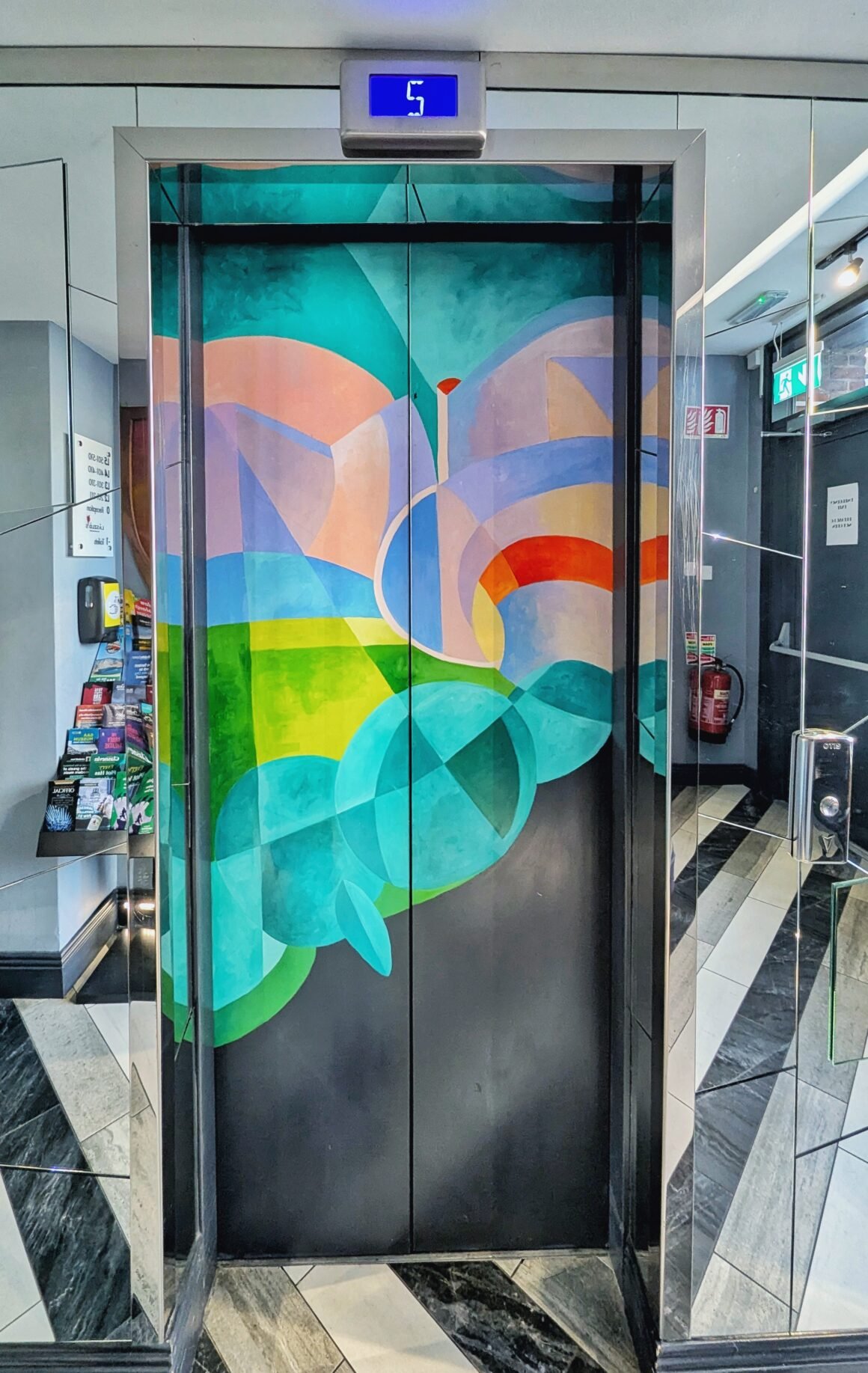 colorful elevator doors at Arthaus Dublin