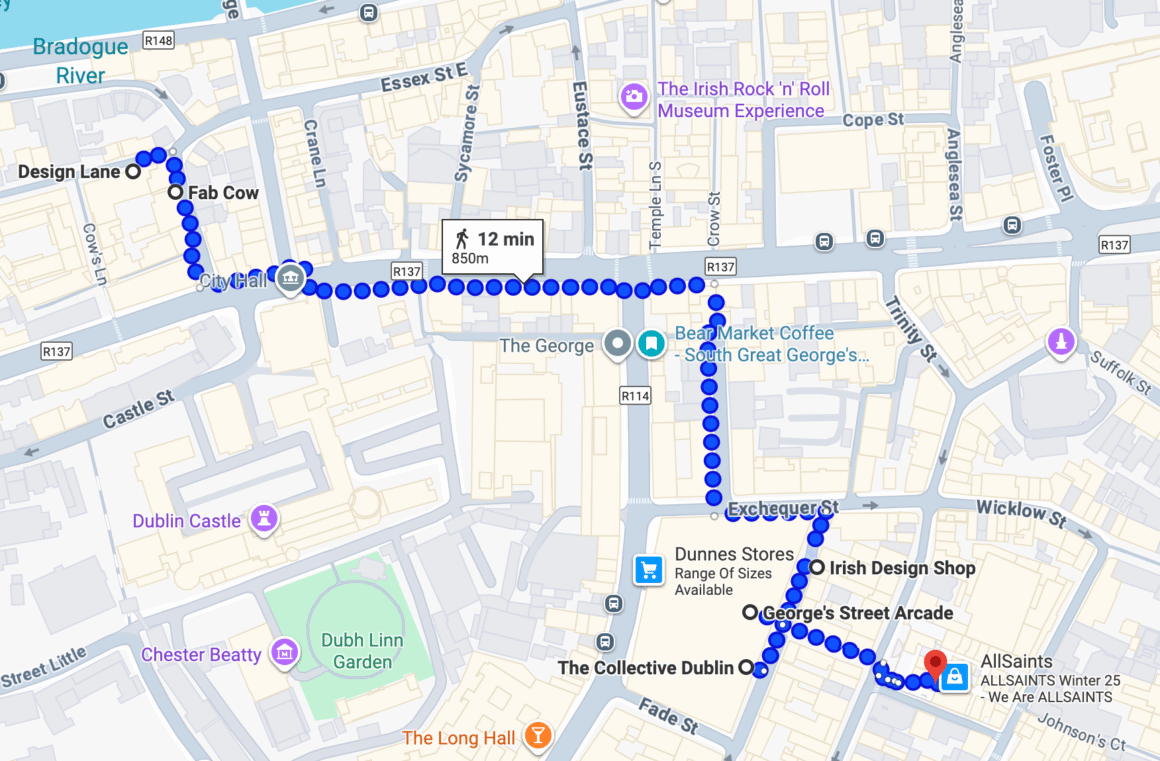 Google Map screenshot of shopping tour